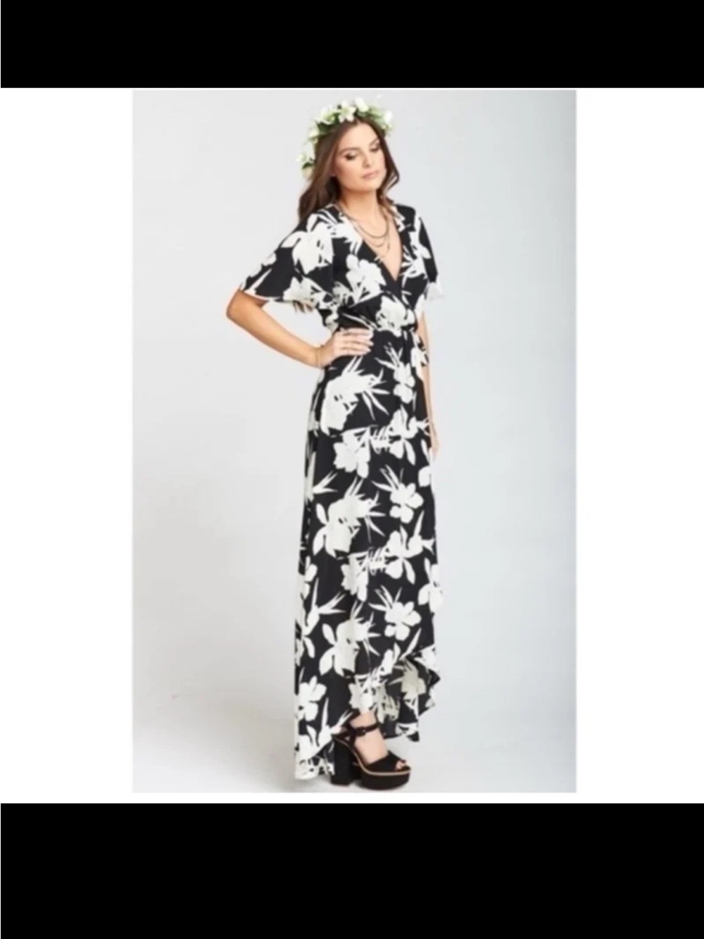 Show Me Your Mumu Sophia Black and White Floral Wrap Maxi Dress size XL - Picture 3 of 12